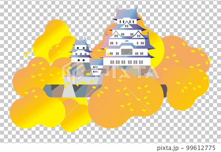 Himeji Castle's four seasons. A majestic castle tower. 99612775