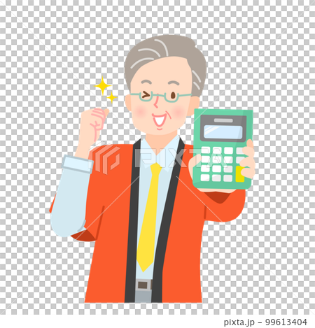 電卓で見積もり金額を表示する法被姿の男性 99613404