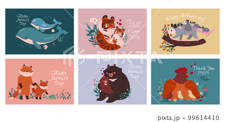 Set of postcards for mother's day with animals. Vector graphics. 99614410