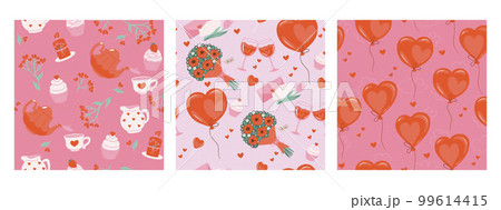 Set of seamless valentines day patterns. Vector graphics. 99614415