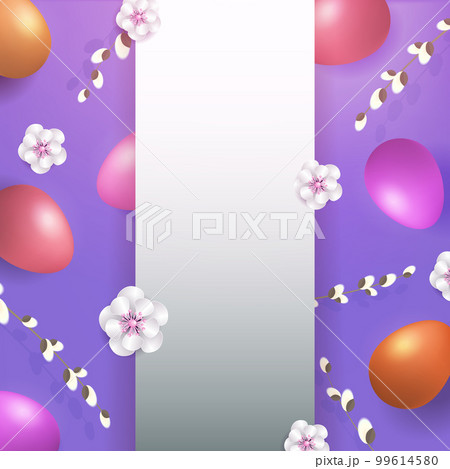 Composition with Easter eggs with willow branches, white frame 99614580