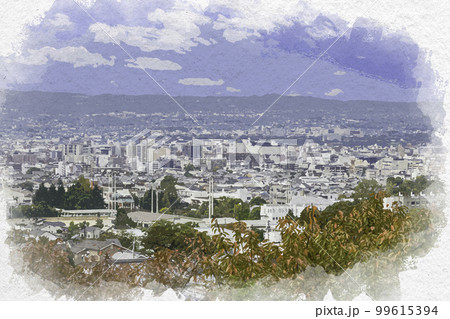 水彩画風　奈良市街眺望　奈良市中心部　奈良県奈良市 99615394