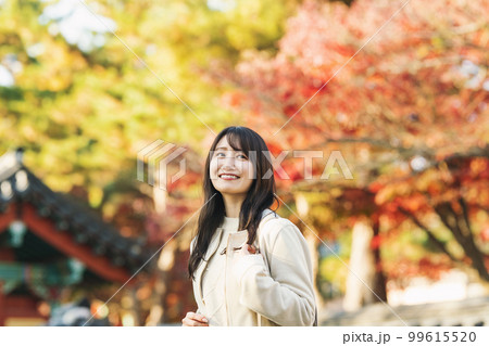 秋に一人旅をする女性 秋に一人旅をする女性 99615520