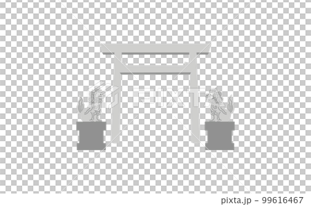 Shinmei torii and Komainu illustration No outline 99616467