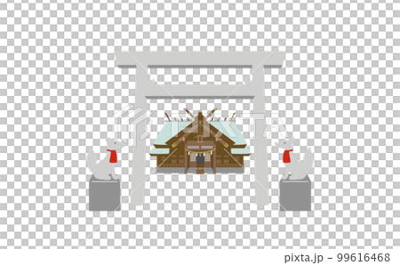 神明鳥居と本殿ときつねのイラスト　アウトラインなし 99616468