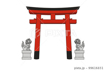 明神鳥居と狛犬のイラスト　アウトラインあり 99616831