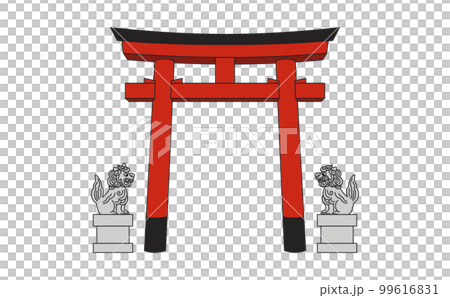 明神鳥居と狛犬のイラスト　アウトラインあり 99616831