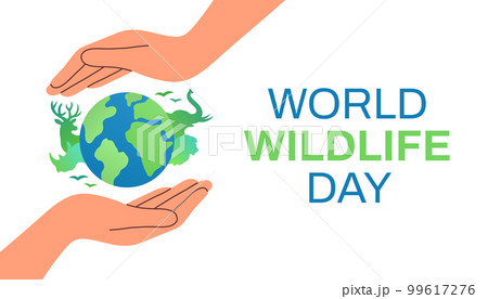 World wildlife day. Wild animals planet earth in hands wildlife day design for poster, banner vector eps10 99617276