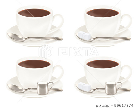 ホットコーヒー4種の飲み方セット(コーヒーカップ、ソーサー、スプーン、ミルクピッチャー、シュガー) 99617374