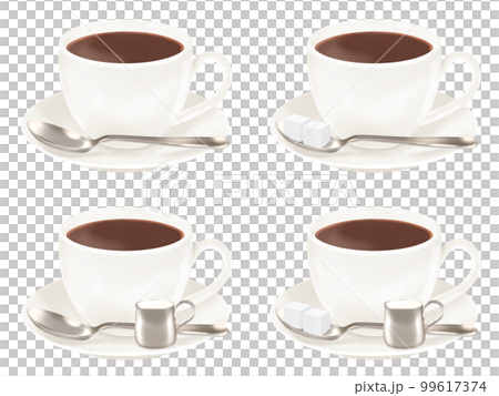 ホットコーヒー4種の飲み方セット(コーヒーカップ、ソーサー、スプーン、ミルクピッチャー、シュガー) 99617374