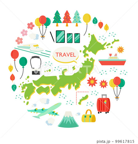日本地図と旅行　フラットイラストセット 99617815
