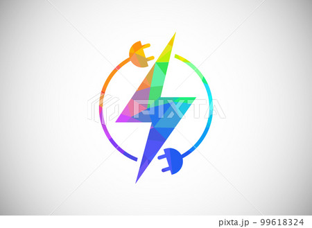 Polygonal low poly electricity logo template lighting bolt sign symbol 99618324
