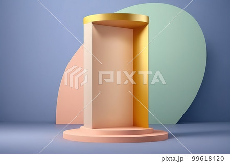 Podium and geometric background in patel colors. Generative Ai image Podium and geometric background in patel colors. Generative Ai image 99618420