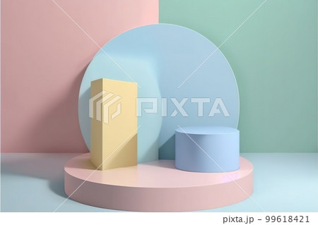 Podium and geometric background in patel colors. Generative Ai image Podium and geometric background in patel colors. Generative Ai image 99618421