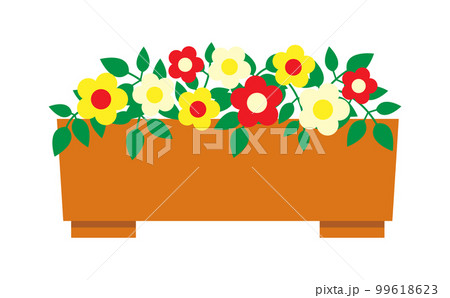 プランターに入った黄色と赤色の可愛い花のイラスト 99618623