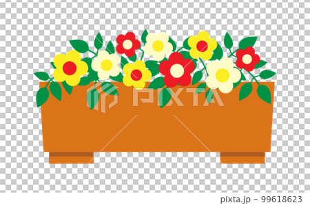 プランターに入った黄色と赤色の可愛い花のイラスト 99618623