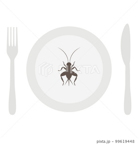 皿に盛られたコオロギ、ナイフとフォーク 皿に盛られたコオロギ、ナイフとフォーク 99619448