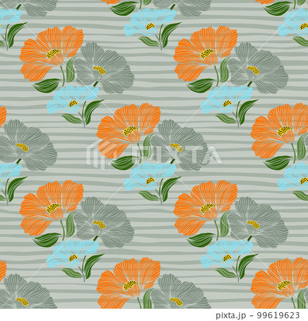 Delicate floral vintage outline endless background. Abstract flower line seamless pattern. 99619623