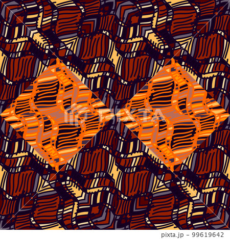 Scribble mosaic tile. Abstract tribal seamless background pattern. Textile rapport. 99619642