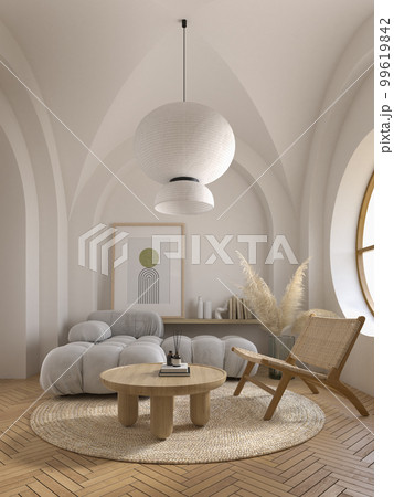 Conceptual interior room with arched ceiling 3d illustration Conceptual interior room with arched ceiling 3d illustration 99619842