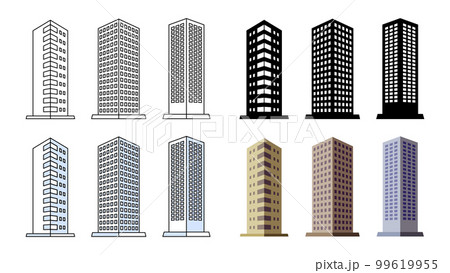 タワーマンション、都会のオフィスビル、高級ホテルの立体ベクターイラストアイコン素材セット タワーマンション、都会のオフィスビル、高級ホテルの立体ベクターイラストアイコン素材セット 99619955