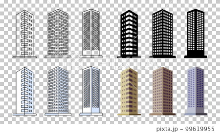 Three-dimensional vector illustration icon material set of tower apartment, city office building, luxury hotel 99619955