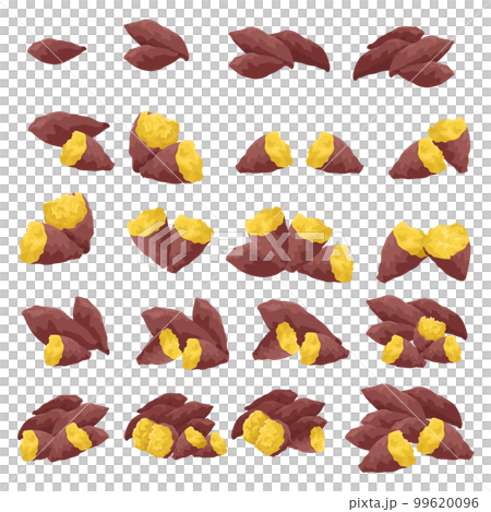Baked sweet potato illustration material set vector 99620096