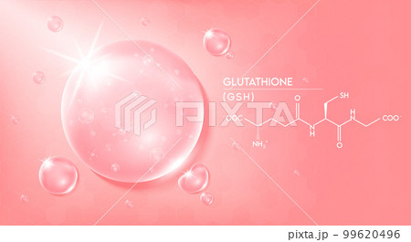 Drop water glutathione pink and structure. Vitamin solution complex with Chemical formula from nature. Beauty treatment nutrition skin care design. 99620496