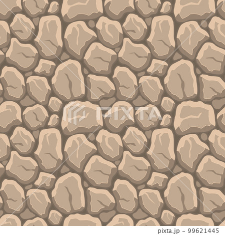 Cartoon game texture, rocks, dirt and ground surface seamless pattern. Game asset wall and environment background 99621445