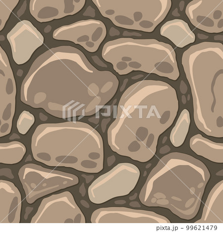 Cartoon game texture, rocks, dirt and ground surface seamless pattern. Game asset wall and environment background 99621479
