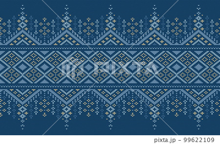 Vector cross stitch knitting background, Knitted ethnic pattern, Embroidery decorative square style 99622109