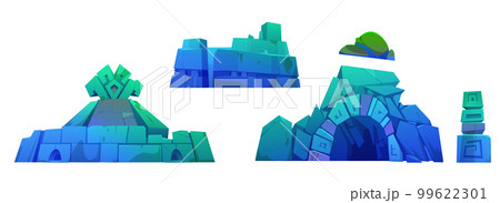 Cartoon set of ancient underwater city ruins 99622301