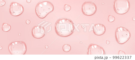 Realistic serum drops on pink surface background 99622337
