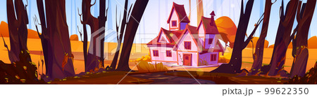 Autumn landscape with forest and village house 99622350
