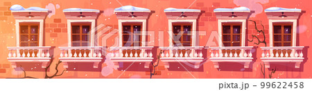 Old apartment house with classic windows snowy day 99622458