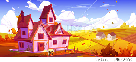 Autumn countryside house, farm buildings, field Autumn countryside house, farm buildings, field 99622650