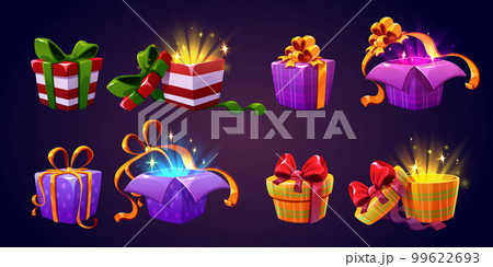 Set of open and closed gift boxes on background 99622693