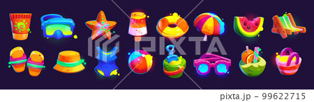 Game icons of summer travel and vacation Game icons of summer travel and vacation 99622715