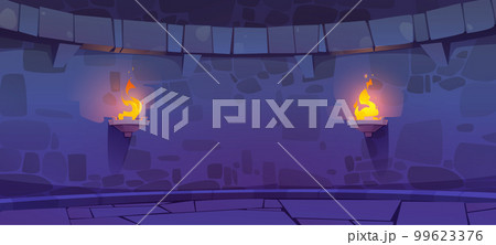 Castle dungeon interior with torches 99623376