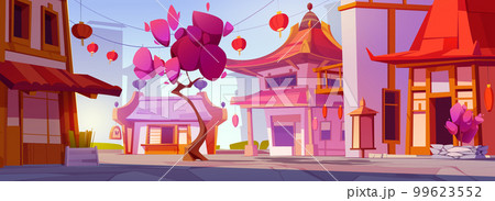 Street in Chinatown with cherry blossom landscape 99623552