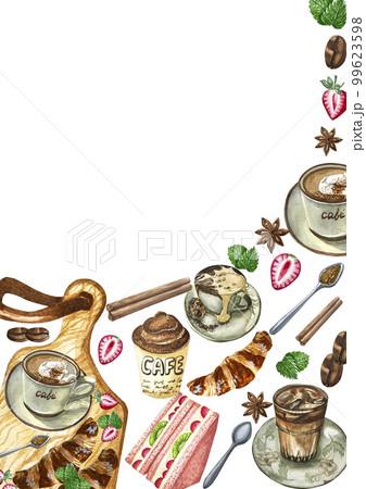 Watercolor coffee menu food meal foodstuff drink clipart Watercolor coffee menu food meal foodstuff drink clipart 99623598