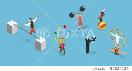 3D Isometric Flat Vector Set of Circus Characters 3D Isometric Flat Vector Set of Circus Characters 99624126