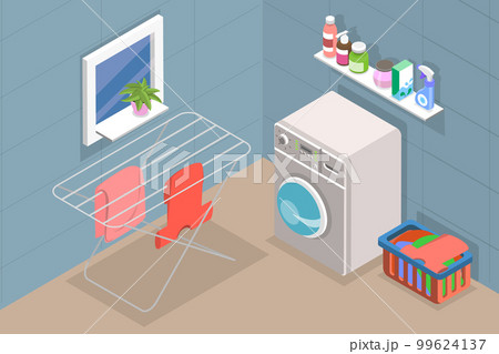 3D Isometric Flat Vector Conceptual Illustration of Laundry Room Interior 99624137