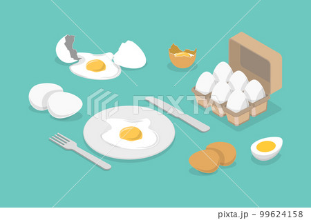 3D Isometric Flat Vector Set of Chicken Eggs 99624158