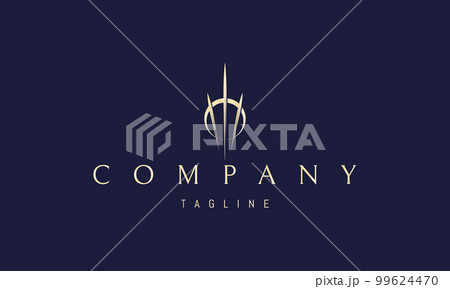 Vector golden logo on which an abstract image of three sharp rays that pass through the moon. Vector golden logo on which an abstract image of three sharp rays that pass through the moon. 99624470