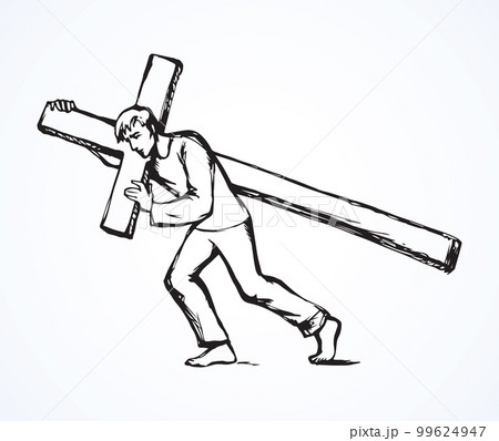 Men carry the cross. Vector drawing 99624947