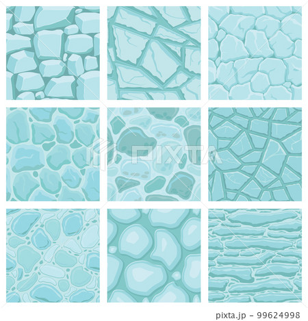 Cartoon game textures, ice surface seamless patterns. Game assets walls and environment backgrounds 99624998
