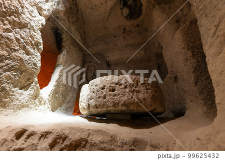 interior of an underground ancient city in Turkey in the Cappadocia region. 99625432