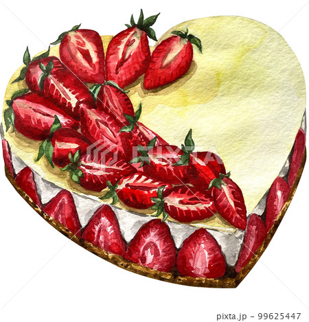 watercolor sweets strawberry cake pastry illustration 99625447