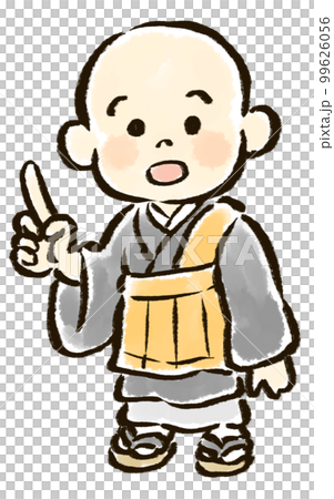 小和尚豎起食指合影的插圖 小和尚豎起食指合影的插圖 99626056